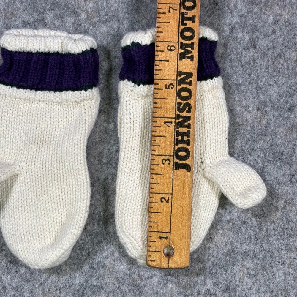 VTG Ralph Lauren Cable Knit Mittens‎ Gloves Cream Navy Logo Cotton Toddler Kids